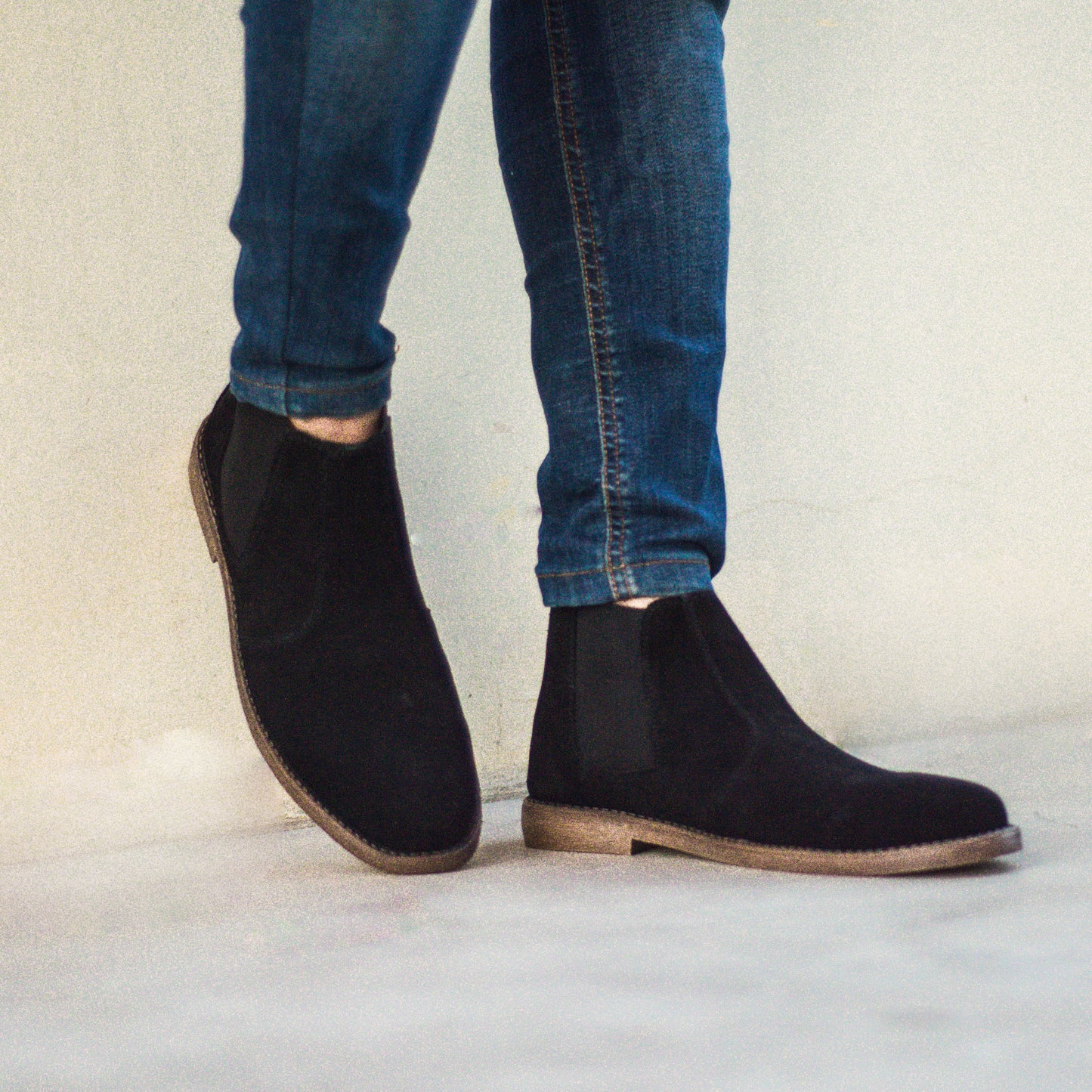 Pure Suede leather Black Chelsea boots #PF-1006-BLK