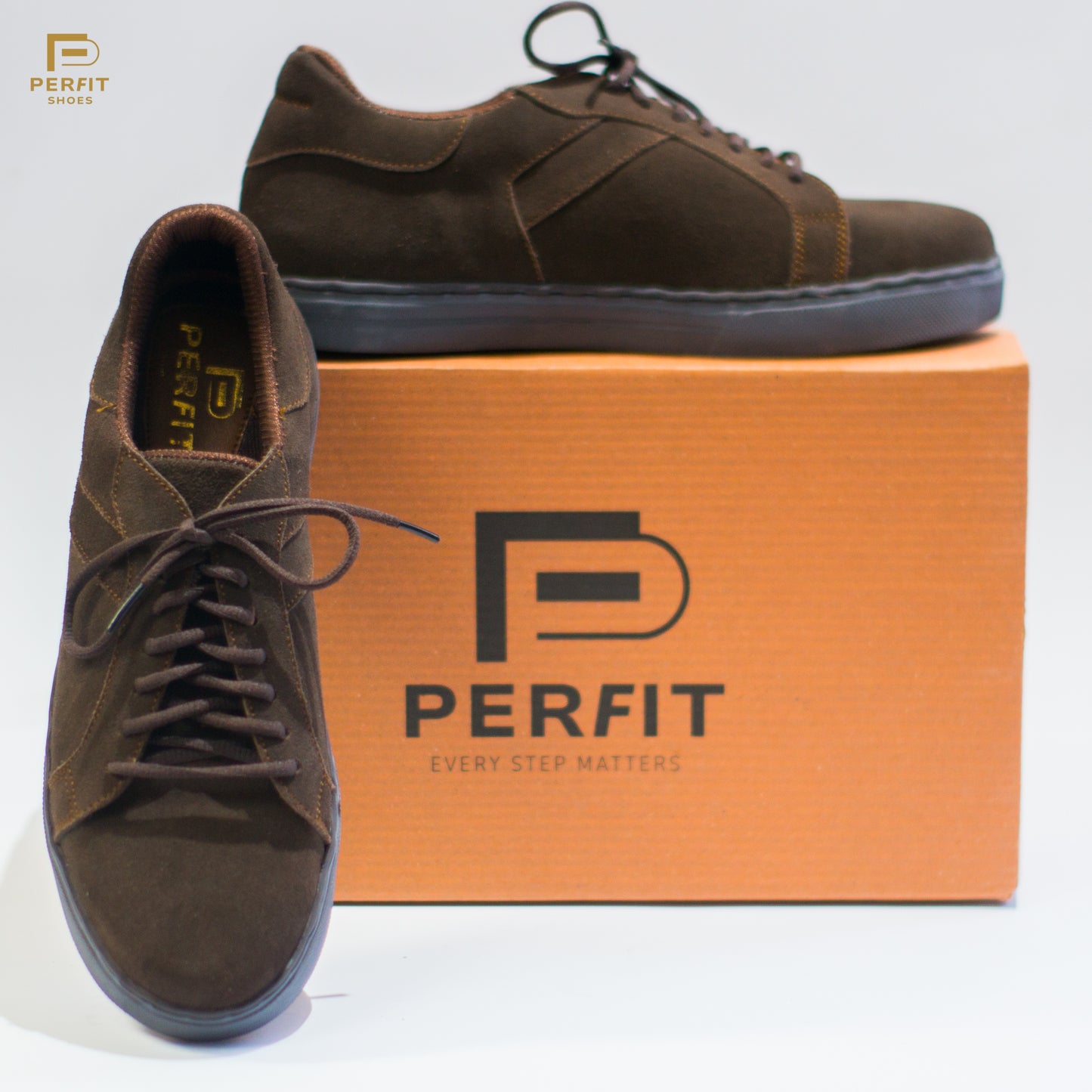 Pure Suede Leather Sneakers # PF-1012-BRN