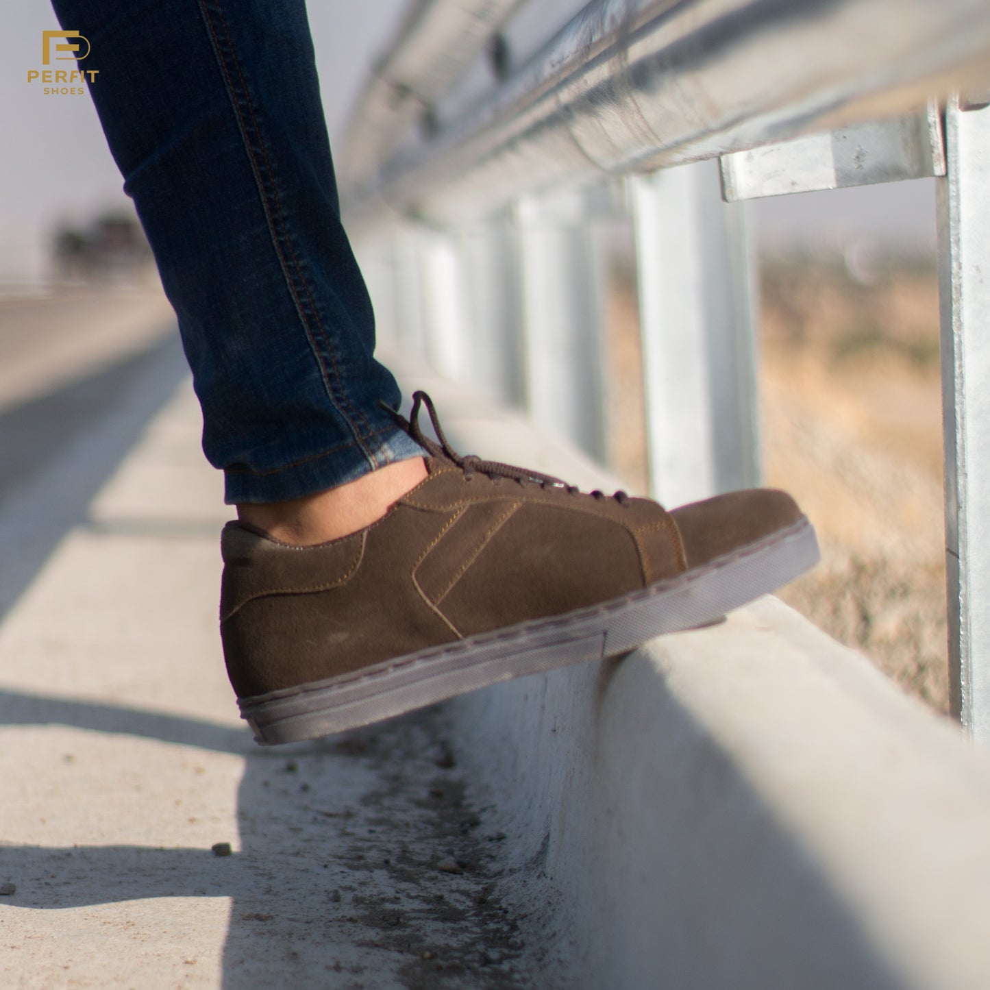 Pure Suede Leather Sneakers # PF-1012-BRN