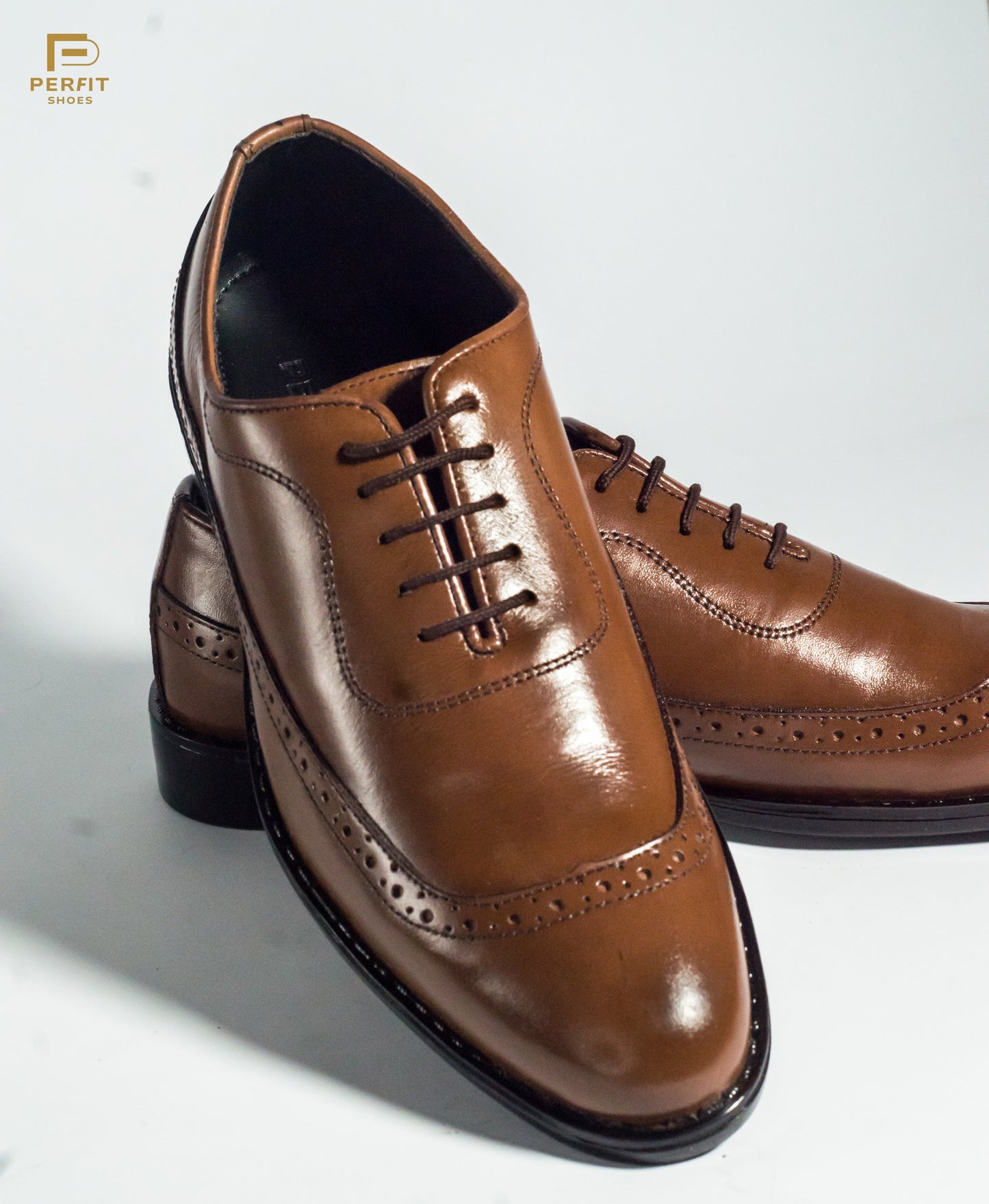Tan lace up oxfords with  rubber sole # PF-1002-TAN