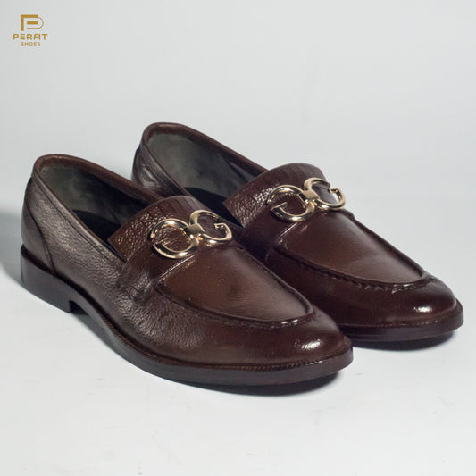 Brown soft grain Gucci buckle loafers # PF-1009-BRN