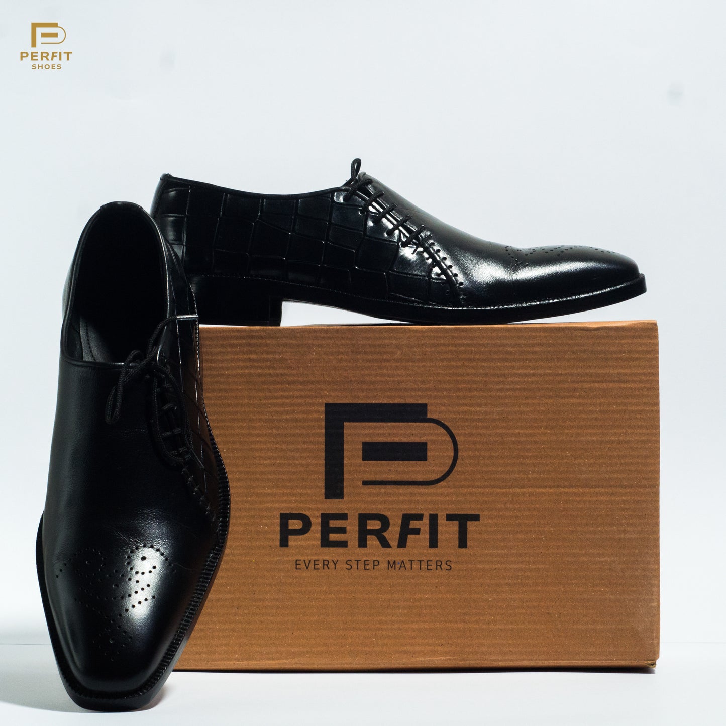 Side laced quarter croco with leather sole # PF-1005-BLK